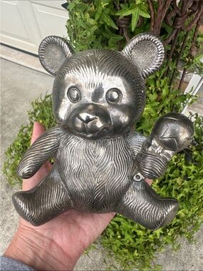 Godinger Vintage Metallic Silver Plated Teddy Bear BANK